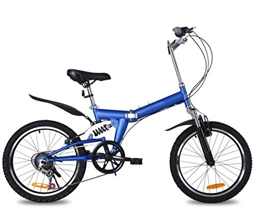 Road Bike : 20-inch Single-folding Bike Mountain Bike 6 Speed Bicycle Gift Car Shock Absorbers Convenient Bike Bicycle Cycling Mountain Bike, Blue-20in