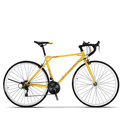 Road Bike : 21 Speed Racing Bike 700C*49Cm Bike High-Carbon Steel Frame Bend Bicycle Cycling Shaft Brake Road Bike Gift Package, Yellow