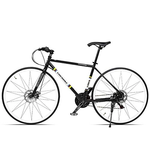 Road Bike : 21 Speed Road Bicycle, High-carbon Steel Frame Men's Road Bike, 700C Wheels City Commuter Bicycle with Dual Disc Brake, Black, Straight Handle