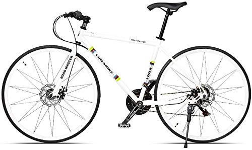 Road Bike : 21 Speed Road Bicycle, High-carbon Steel Frame Men's Road Bike, 700C Wheels City Commuter Bicycle with Dual Disc Brake (Color : White, Size : Straight Handle)
