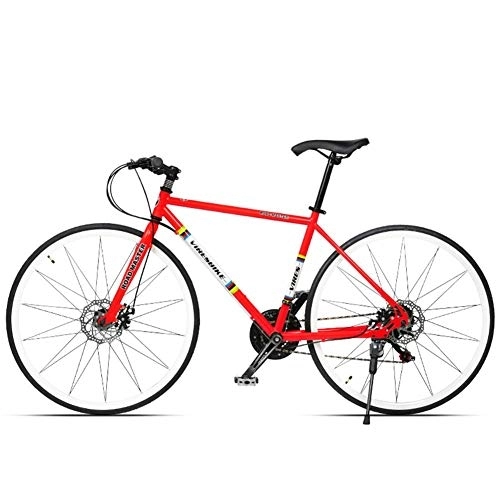 Road Bike : 21 Speed Road Bicycle, High-carbon Steel Frame Men's Road Bike, 700C Wheels City Commuter Bicycle with Dual Disc Brake, Red, Straight Handle