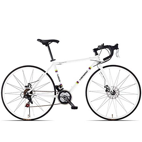 Road Bike : 21 Speed Road Bicycle, High-carbon Steel Frame Men's Road Bike, 700C Wheels City Commuter Bicycle with Dual Disc Brake, White, Bent Handle