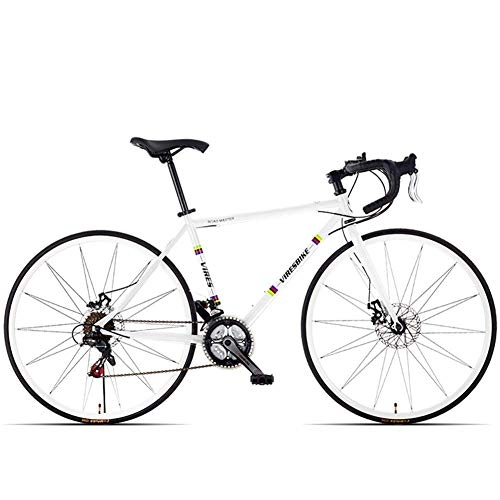 Road Bike : 21 Speed Road Bicycle, High-Carbon Steel Frame Men's Road Bike, 700C Wheels City Commuter Bicycle with Dual Disc Brake, White, Straight Handle, White, Bent Handle
