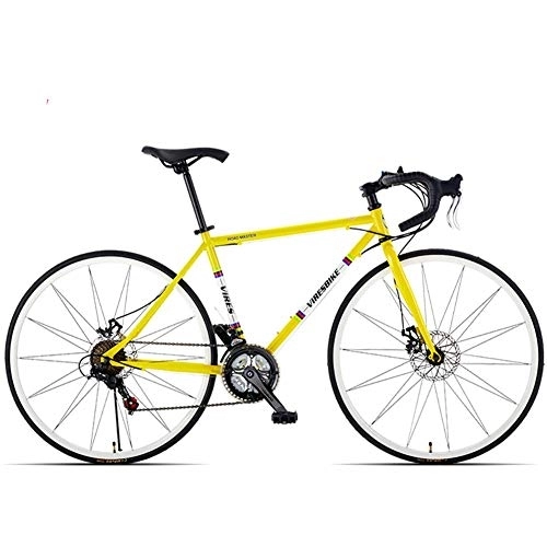 Road Bike : 21 Speed Road Bicycle, High-carbon Steel Frame Men's Road Bike, 700C Wheels City Commuter Bicycle with Dual Disc Brake, Yellow, Bent Handle