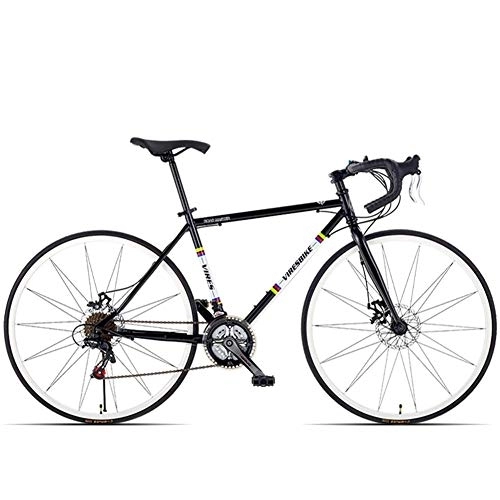 Road Bike : 21 Speed Road Bicycle, High-carbon Steel Frame Men's Road Bike, 700C Wheels City Commuter Bicycle with Dual Disc Brake, Yellow, Straight Handle FDWFN (Color : Black)