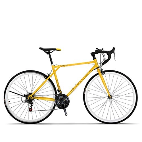 Road Bike : 21-speed Road Bike, Adult Male And Female Bikes, Outdoor Travel, Sports, Cycling And Leisure, All Aluminum Suspension, Yellow And Silver Optional GH