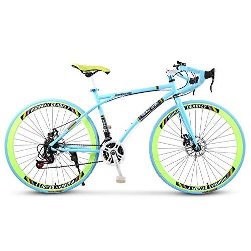 Road Bike : 26 Inch 24 Speed Road Bicycle, High Carbon Steel Frame, Double Disc Brake, Road Bike Racing, for Adult Student Outdoors Cycling, Green, 26 inch