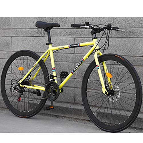 Road Bike : 26 Inch 24-Speed Road Bike, Double Disc Brake, High Carbon Steel Frame, Road Bicycle Racing, 5 Colours, Unisex Road Bike, Rider Height 160-185Cm (5.2-6 Feet), Yellow