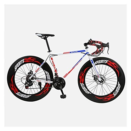 Road Bike : 26 Inch 27 Speed Carbon Steel Road Bike 700C Wheels Disc Brake for Adult (Color : White Red, Size : 27 speed)