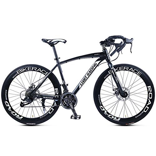 Road Bike : 26 Inch Bike Carbon Steel Full Suspension Road Bikes Mountain Bike Dual Disc Brake, 27 Speed Bicycle, 700c for Men and Women, Black