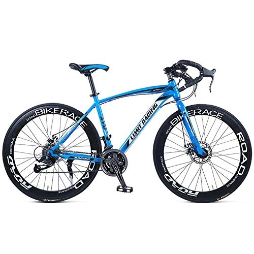 Road Bike : 26 Inch Bike Carbon Steel Full Suspension Road Bikes Mountain Bike Dual Disc Brake, 27 Speed Bicycle, 700c for Men and Women, Blue