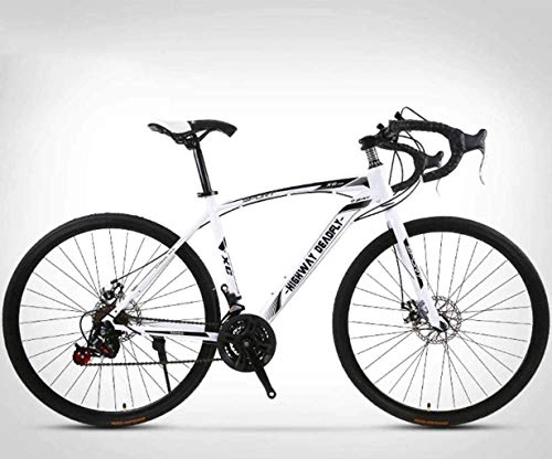 Road Bike : 26-Inch Road Bicycle 24-Speed Bikes Double Disc Brake High Carbon Steel Frame Road Bicycle Racing Men's and Women Adult-Only 6-6 White fengong Ti