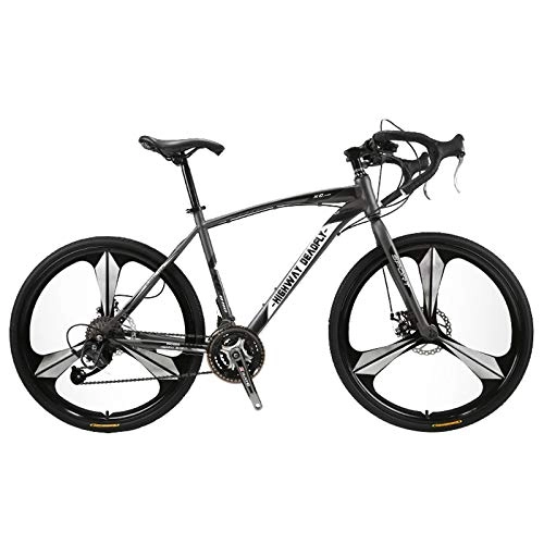 Road Bike : 26 Inch Road Bicycle, 27 Speed Bikes with Double Disc Brake, High Carbon Steel Frame, Road Bicycle Racing, for Adult Men's And Women, Gray, 26inch