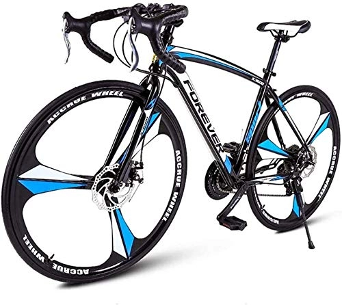 Road Bike : 26 Inch Road Bicycle, Adult Men 27 Speed Mechanical Disc Brakes Road Bike, High-carbon Steel Frame Racing Bicycle, Perfect For Road Or Dirt Trail Touring (Color : Black Blue)