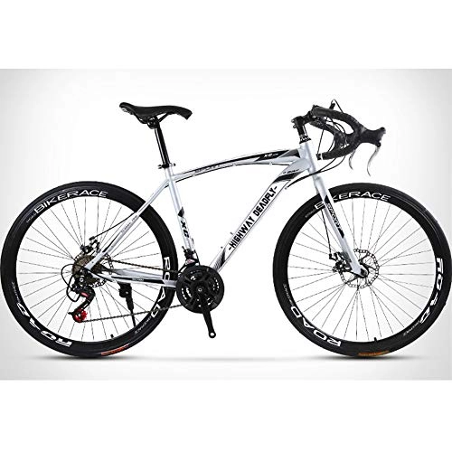 Road Bike : 26-Inch Road Bicycle Unisex, 24-Speed 40 Knives Bikes, Rider Height 165-185 Cm (5.4-6 Feet), Double Disc Brake, High Carbon Steel Frame Road Bicycle Racing, Silver