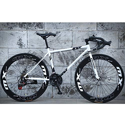 Road Bike : 26-Inch Road Bike, 24-Speed Double Disc Brake Bicycles, High Carbon Steel Frame, Road Bicycle Racing, Rider Height 165-185 Cm (5.4-6 Feet), White