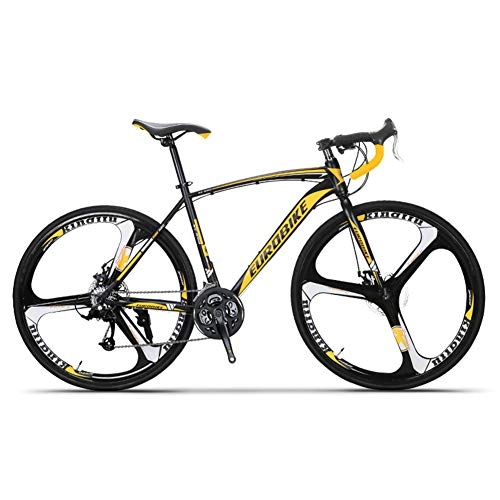 Road Bike : 26 Inch Road Bike, Carbon Steel Full Suspension Road Bike with 21 / 27 Speed Disc Brake, for Intermediate to Advanced Riders, 700c, Black Yellow, 27 Speed