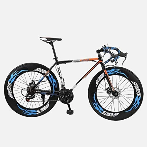 Road Bike : 26 Inches 27-Speed Bicycle Road Bike, Double Disc Brake, High Carbon Steel Frame, Speed Mountain Road Bicycle Racing, Men's And Women Adult, (Color : Blue)