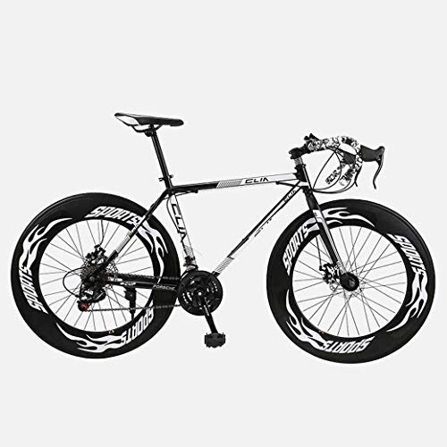 Road Bike : 26 Inches 27-Speed Bicycle Road Bike, Double Disc Brake, High Carbon Steel Frame, Speed Mountain Road Bicycle Racing, Men's And Women Adult, (Color : White)