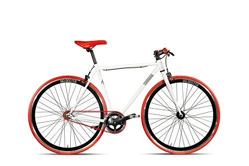 Road Bike : 28 Inch Montana Pista Fixed Gear Bicycle, Colour: White / Red, Frame Size: 56 cm