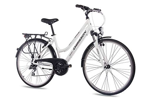 Road Bike : 28Inch Aluminium Trekking City Bike Women's Bicycle CHRISSON Intouri Lady with 24G Shimano White Matt