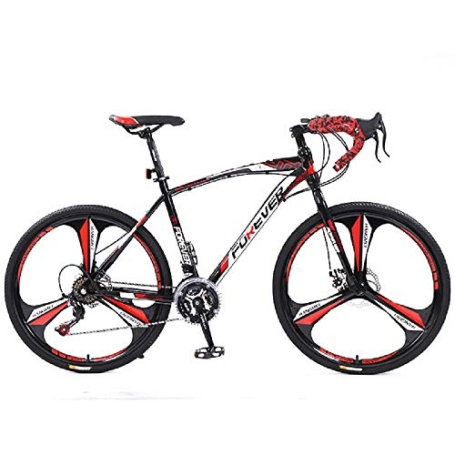 Road Bike : 30-Speed Bicycle With Curved Handlebar Cross-Country Mountain Bike Road Bike Variable Speed Disc Brake Wheel Integrated Male And Female Outdoor Adventure-Red_26 Inches