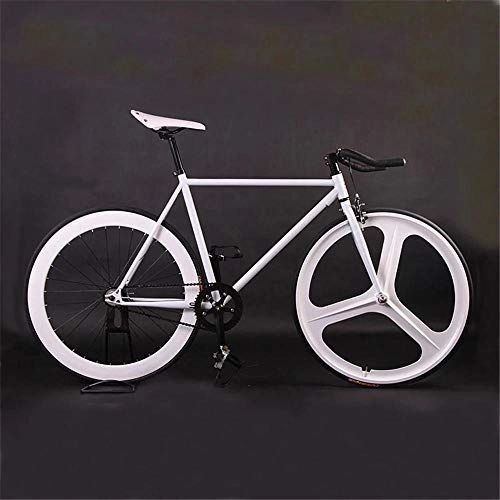 Road Bike : 48CM 52CM Fixed Gear Bike Steel Frame Cycling Magnesium Alloy Wheel Single Speed Track Bicycle-White 2