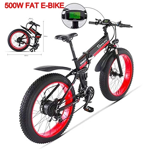 Road Bike : 500W 26 Inch Men's Electric Bicycle 48V 12Ah Fat Tire Beach Bike Mountain Bike Full Suspension Mountain Ebike 21Speeds