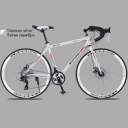 Road Bike : 700C Aluminum Alloy Road Bike 21 27And30speed Road Bicycle Two-Disc Sand Road Bike Ultra-Light Bicycle, Titanium Silver, 30