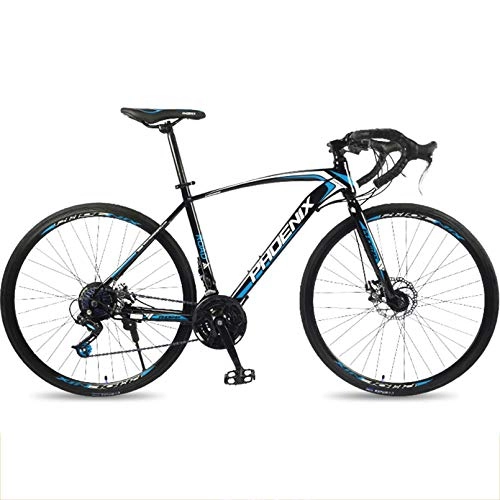 Road Bike : 700C Road Bike, 21 / 24 / 27 Speed Bicycle, High-Carbon Steel Frame Road Bicycle, City Utility Bike with Dual Disc Brake for Men / Women, Black Blue, 21 Speed