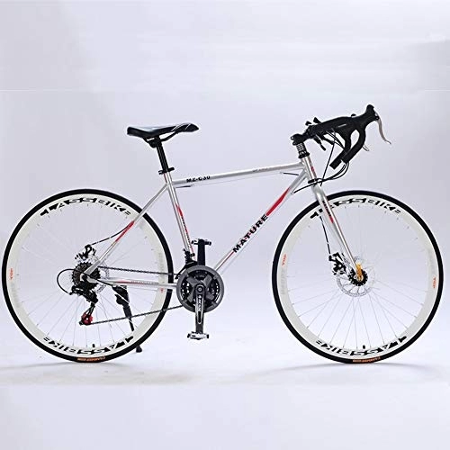 Road Bike : 700C Road Bike 21 / 27 / 30 Variable Speed Bicycle Bend Handle Double Disc Brake Aluminum Road Bicycle Male And Female Bike, Titanium Silver, 21