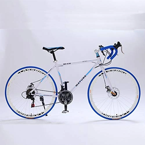 Road Bike : 700C Road Bike 21 / 27 / 30 Variable Speed Bicycle Bend Handle Double Disc Brake Aluminum Road Bicycle Male And Female Bike, White Blue, 21