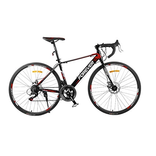 Road Bike : 8haowenju Bicycle, 14-speed Aluminum Alloy Road Bike, Double Disc Brake Racing, Male And Female Students Bicycle, 700C Wheels (Color : Black red, Size : 26 inches)
