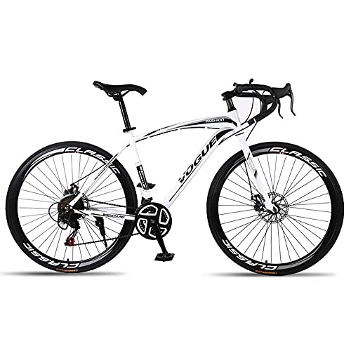 Road Bike : Adult Mountain Bike City Bike, Men'S Cycling Race Cross-Country Bicycle, Road Bike 700C Wheels Racing Bicycle With Dual Disc Brake, 26 Inches-24 Speed 40 Knife Ring - Black And White_Inflatable Tire