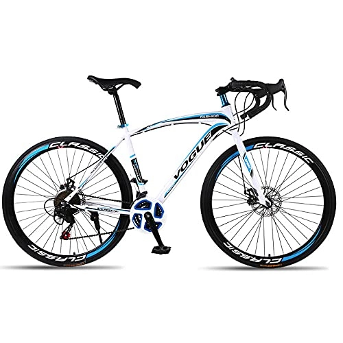 Road Bike : Adult Mountain Bike City Bike, Men'S Cycling Race Cross-Country Bicycle, Road Bike 700C Wheels Racing Bicycle With Dual Disc Brake, 26 Inches-24 Speed 40 Knife Ring - White Blue_Solid Fetus