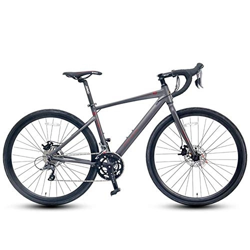 Road Bike : Adult Road Bike, 16 Speed Student Racing Bicycle, Lightweight Aluminium Road Bike With Hydraulic Disc Brake, 700 * 32C Tires, Silver, Straight Handle FDWFN (Color : Gray)