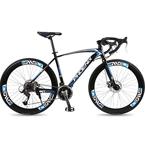 Road Bike : Adult Road Bike -700C Wheels, 21 / 24 / 27 Speed Bicycle, High-Carbon Steel Frame Road Bicycle, City Utility Bike with Dual Disc Brake for Men / Women, Black Blue, 21 Speed