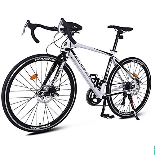 Road Bike : Adult Road Bike, Lightweight Aluminium Bicycle, City Commuter Bicycle with Dual Disc Brake, 700 * 23C Wheels, One Size, White