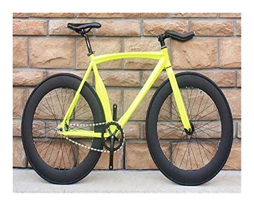 Road Bike : AFTWLKJ Bicycle Fixed Gear Bike Fat Bike Aluminum Alloy with Eye-catching Multi-color Adult Male and Female Students (Color : Yellow, Size : 46cm(165cm 175cm))
