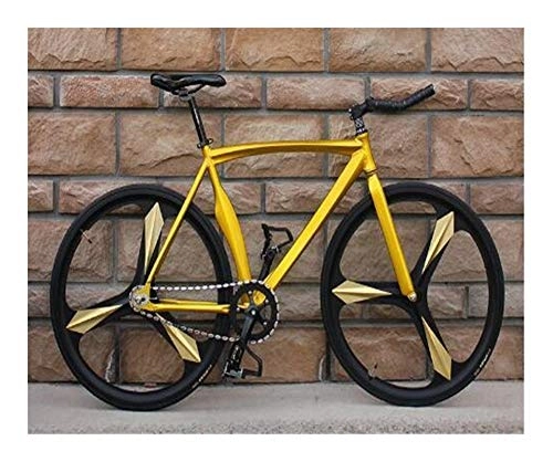 Road Bike : AFTWLKJ Bicycle Fixed Gear Bike Three Knife Aluminum Alloy with Eye-catching Multi-color Can Adult Male and Female Students (Color : Gold, Size : 52cm(175cm 190cm))