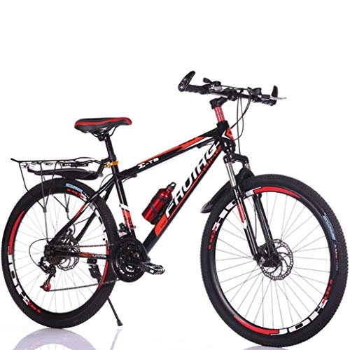 Road Bike : ALOUS 24 inch / 26 inch mountain bike adult speed double disc brake vibration reduction bicycle (Color : Red black, Size : 26inch)