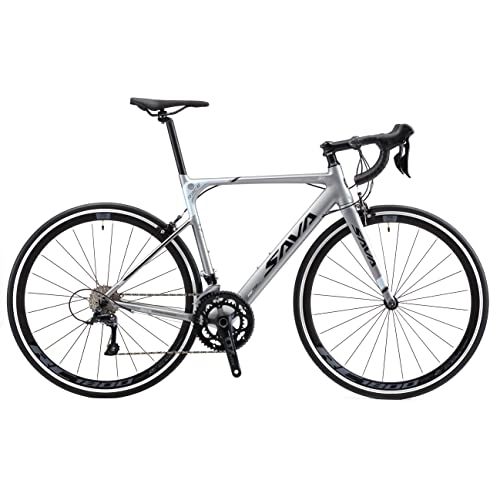 Road Bike : Aluminium Road Bike, SAVADECK R8 700C Carbon Fork Road Bicycle Lightweight Aluminium Alloy Frame Road Bike with SORA R3000 18 Speed Derailleur System and Double V Brake for man and woman