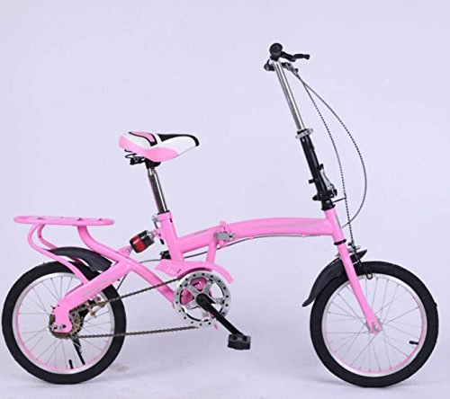 Road Bike : Aluminum Alloy Bike Children 16-inch Speed Folding Bicycle Male And Female Students Ultra-light Bicycle Gift Car, Pink-16in