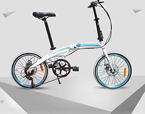 Road Bike : Aluminum Bicycle 20 Inch 7-speed Folding Bicycle Super Light Bicycle Cycling Bicycle Mountain Bike Gift Car, Blue-20in