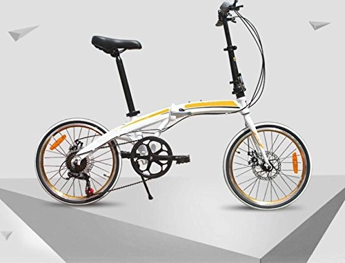 Road Bike : Aluminum Bicycle 20 Inch 7-speed Folding Bicycle Super Light Bicycle Cycling Bicycle Mountain Bike Gift Car, Yellow-20in