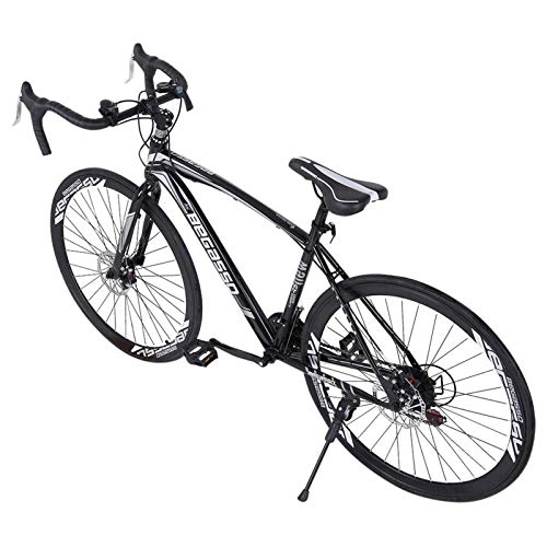 Road Bike : Aluminum Full Suspension Road Bike 21 Speed Disc Brakes, 700c Road Racing Bicycle Adult Outroad Mountain Bike (Color : As shown, Size : 21)