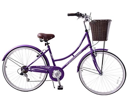Road Bike : Ammaco Classique 26" Wheel Heritage Traditional Classic Ladies Lifestyle Bike & Basket 16" Frame Dutch Style Purple