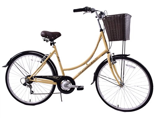 Road Bike : Ammaco Classique 26" Wheel Heritage Traditional Classic Ladies Lifestyle Bike & Basket 19" Frame Dutch Style Cream