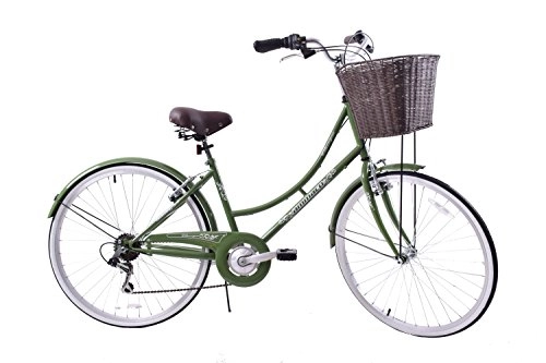 Road Bike : Ammaco Classique 26" Wheel Heritage Traditional Classic Ladies Lifestyle Bike & Basket 19" Frame Dutch Style Olive