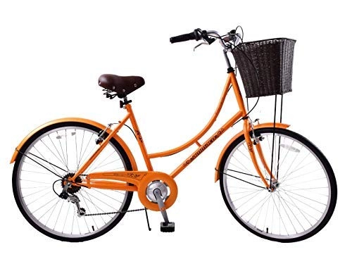 Road Bike : Ammaco Classique 26" Wheel Heritage Traditional Classic Ladies Lifestyle Bike & Basket 19" Frame Dutch Style Orange